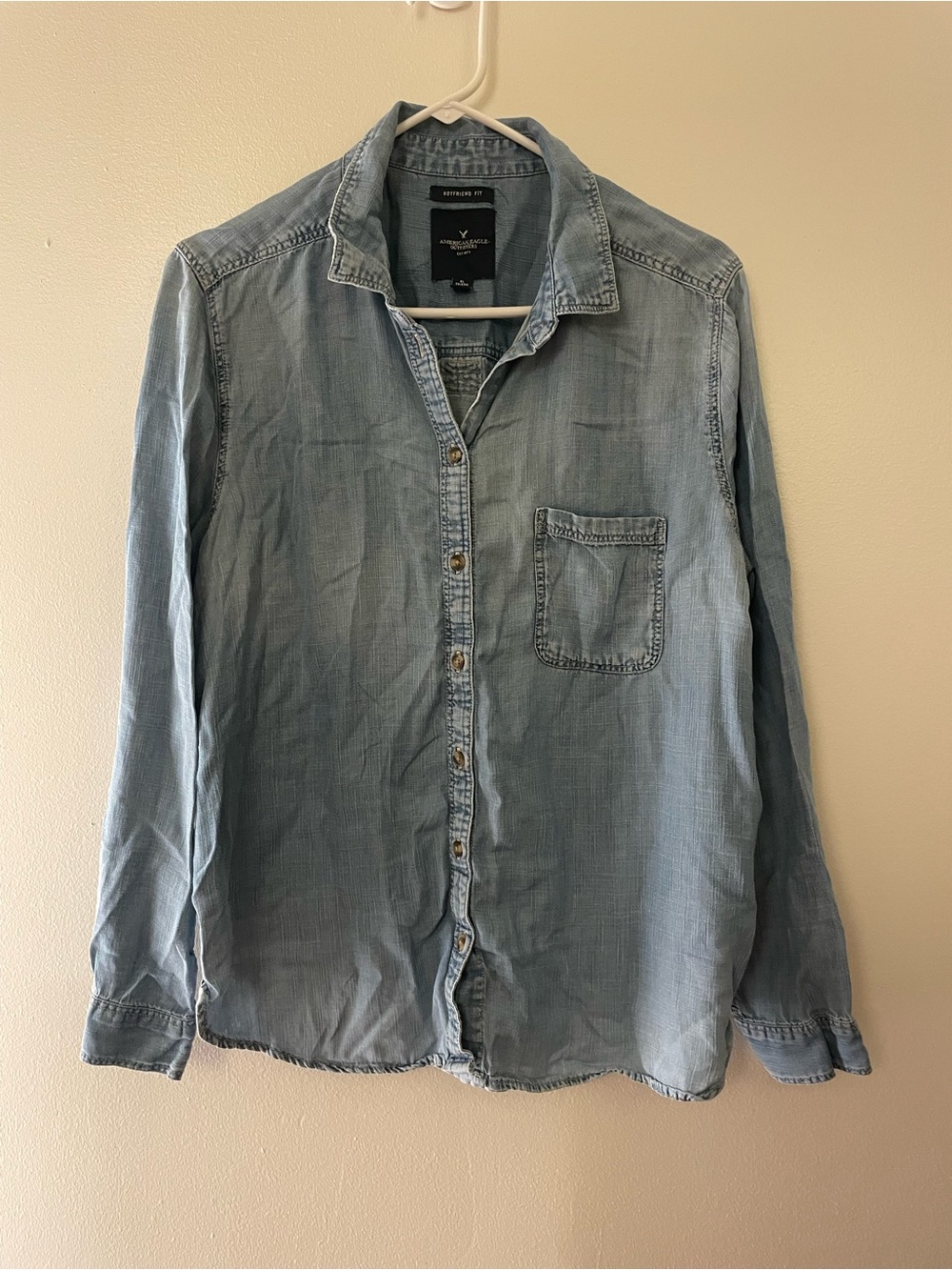 American Eagle Outfitters Light Blue Denim Button-Down Shirt